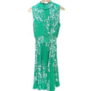 Nanette Lepore Pleated Floral Green Sleeveless Spring Midi Dress Size 4